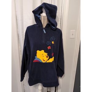 Vtg.‎ Disney Winnie the Pooh Navy Blue Fleece 1/4 Zip Hoodie Large